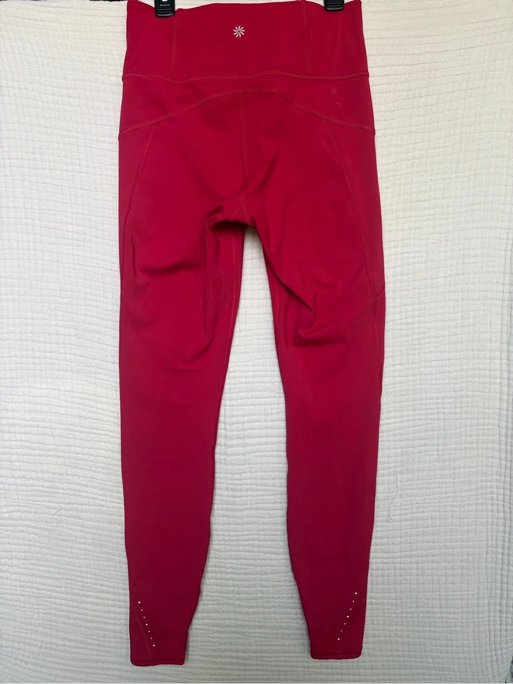 Athleta Rainier High Rise Tights Leggings Red XS Reflective Zip Pockets